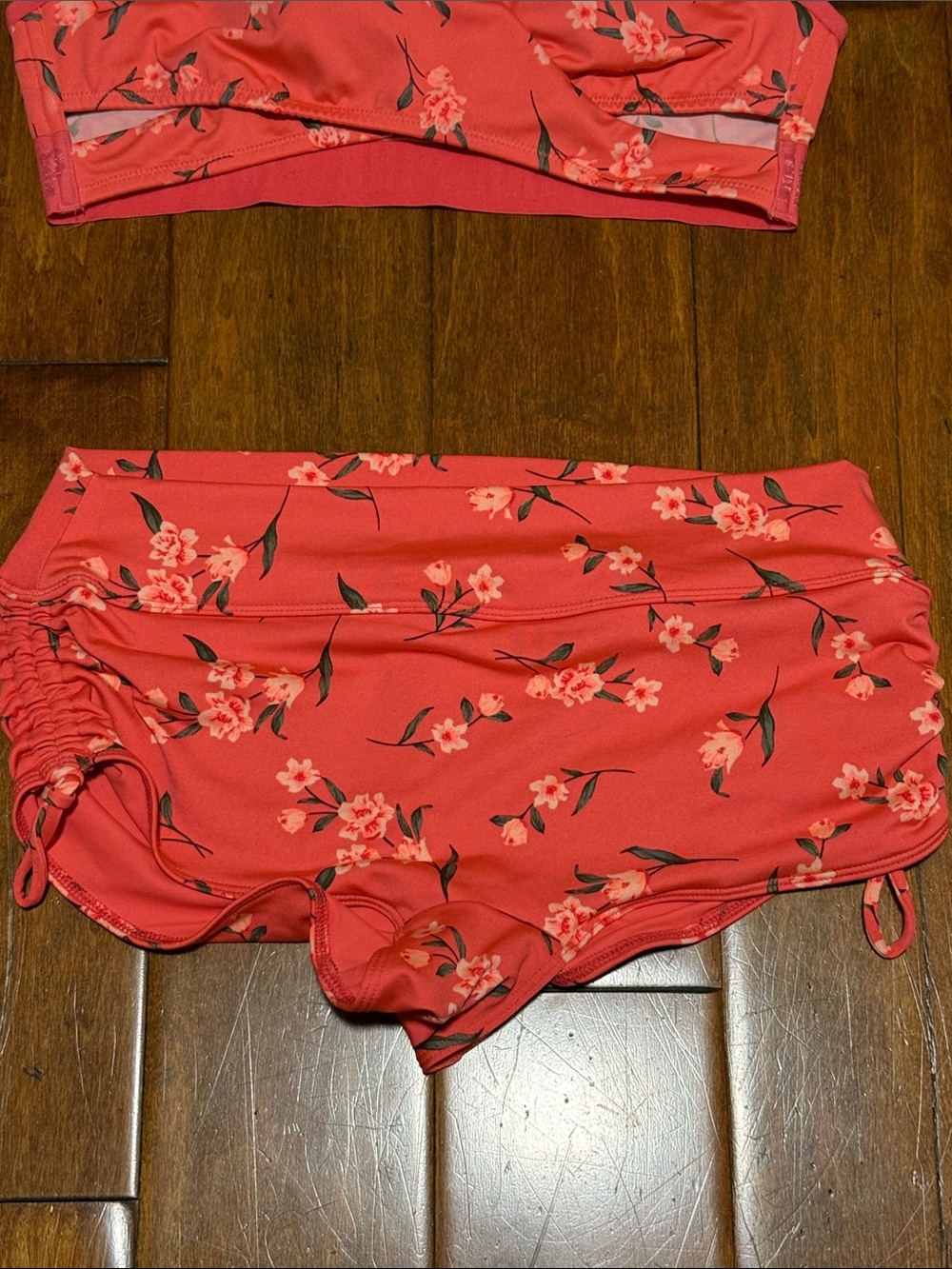 PINK Victoria's Secret NWOT Coral Floral Racerback Swim Top & Boyshorts Size Med - Picture 4 of 8